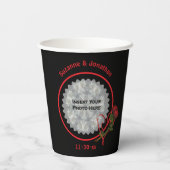 赤いバラのハートパーソナライズされたブラック結婚の写真 紙コップ (裏面)