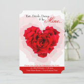 赤いバラのハート形のバレンタインパーティの招待状 招待状 (スタンド正面)