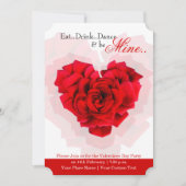 赤いバラのハート形のバレンタインパーティの招待状 招待状 (正面)