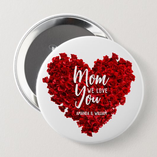 赤いバラのハート愛あなたを母の日 缶バッジ (正面&裏面)