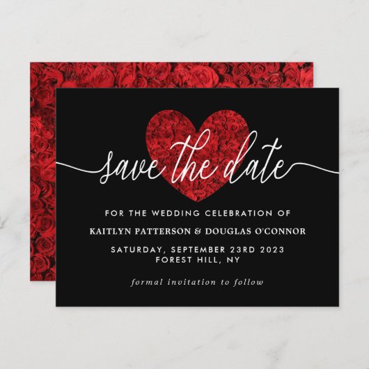 赤いバラのハート日付エンクロージャカードを保存 エンクロージャーカード (正面/裏面)