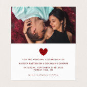 赤いバラのハート、写真は日付カードを保存 名刺 (内部フラット)