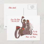 赤いバラのバイク ウェディングカードと製品 案内ポストカード (正面/裏面)