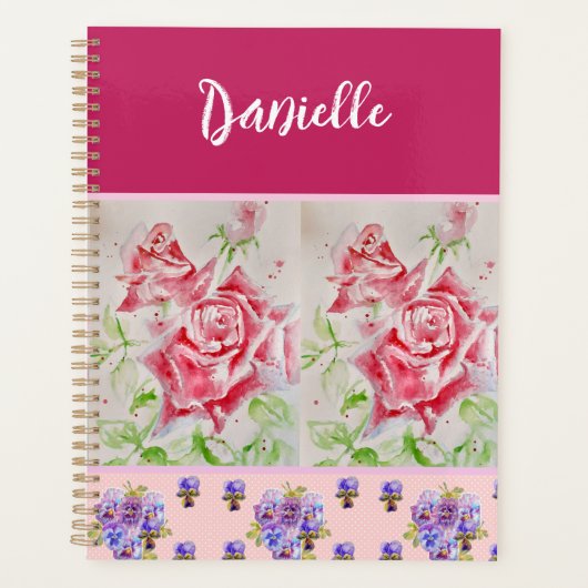 赤いバラのバラ水の色カスタマイズ可能なピンクのシャビー プランナー手帳 (正面)