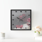 赤いバラのピアノ鍵 スクエア壁時計 (ホーム)