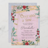 赤いバラのピンクのおとぎ話の表紙 招待状 (正面/裏面)