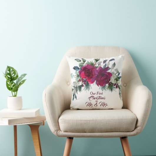 赤いバラのファーストクリスマスフォトテンプレート クッション (椅子)