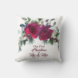 赤いバラのファーストクリスマスフォトテンプレート クッション