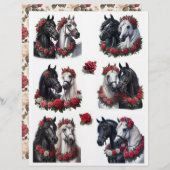 赤いバラのフシカットと美しい馬のペア (正面/裏面)