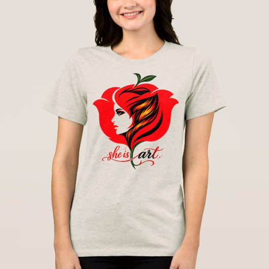 赤いバラのフラワーアート トライブレンドTシャツ (正面)