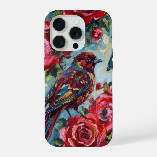 赤いバラのフラワーパターンiPhoneケース iPhoneケース (裏面)
