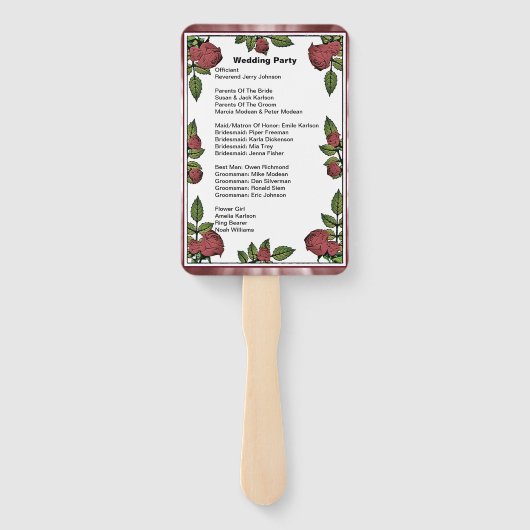 赤いバラのフレームとイメ縁どージパーティーリスト ハンドファン (裏面)