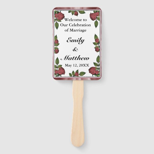 赤いバラのフレームとイメ縁どージパーティーリスト ハンドファン (正面)