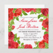 赤いバラのフレーム 招待状 (正面/裏面)