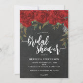 赤いバラのフローラのブライドシャワーの招待チョーク 招待状 (正面)