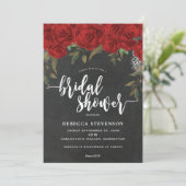 赤いバラのフローラのブライドシャワーの招待チョーク 招待状 (スタンド正面)