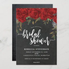 赤いバラのフローラのブライドシャワーの招待チョーク 招待状