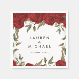 赤いバラのフローラの結婚緑のナプキン スタンダードカクテルナプキン