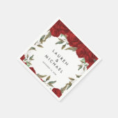 赤いバラのフローラの結婚緑のナプキン スタンダードカクテルナプキン (角)
