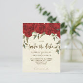 赤いバラのフローラ結婚式の日付はがき保存 案内ポストカード (スタンド正面)