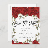 赤いバラのフローラ結婚式の日付カードを保存 案内ポストカード (正面/裏面)