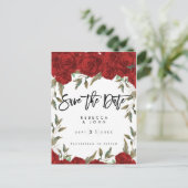 赤いバラのフローラ結婚式の日付カードを保存 案内ポストカード (スタンド正面)
