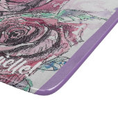 赤いバラのフローラ花アートガラス切り盤 カッティングボード (角)