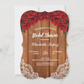 赤いバラのブライダルシャワーの素朴な木 招待状 (正面)