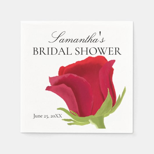 赤いバラのブライダルシャワーナプキン スタンダードカクテルナプキン (正面)