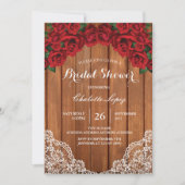 赤いバラのブライダルシャワー招待田舎木 招待状 (正面)