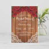 赤いバラのブライダルシャワー招待田舎木 招待状 (スタンド正面)