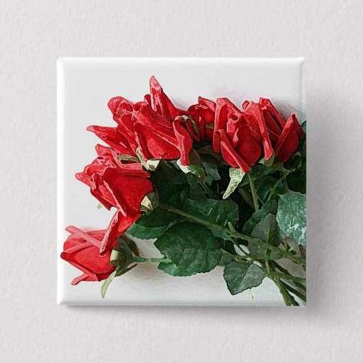 赤いバラのブーケボタン 缶バッジ (正面)