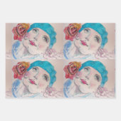 赤いバラのベレーの水の色を持つ女の子、あなたに忠実 ラッピングペーパーシート (正面3)