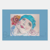 赤いバラのベレーの水の色を持つ女の子、あなたに忠実 ラッピングペーパーシート (正面)