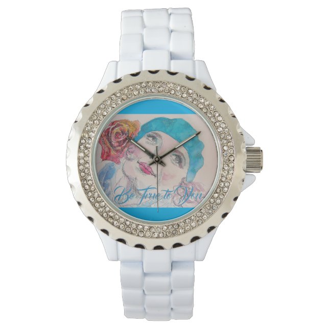 赤いバラのベレー帽をかぶった女の子が君の時計に忠実 腕時計 (正面)
