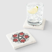 赤いバラのペンタグラム ストーンコースター (横)