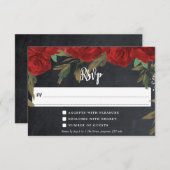 赤いバラのボヘミアンフラワーウェディング返信カード 出欠カード (正面/裏面)