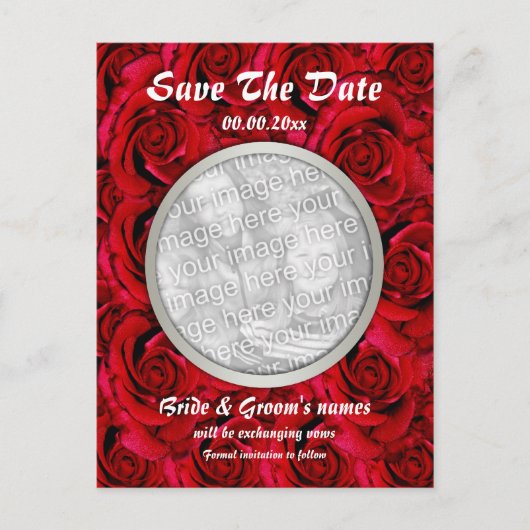 赤いバラのポストカードテンプレート – カスタマイズ可能 案内ポストカード (正面)