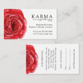 赤いバラのマッサージセラピストの名刺 予約カード (正面/裏面)
