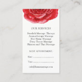 赤いバラのマッサージセラピストの名刺 予約カード (裏面)