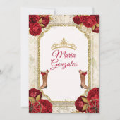 赤いバラのミス キンセ 15歳 ゴールドクラウン グリッター 招待状 (裏面)