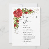 赤いバラのミニマル テーブル ナンバー シーティング チャート 招待状 (裏面)