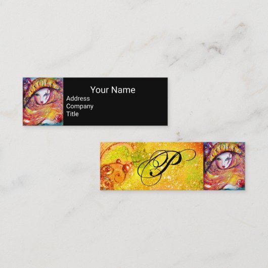 赤いバラのメイクアップアーティストと黄色の美しいマスク スキニー名刺 (正面/裏面)