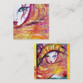 赤いバラのメイクアップアーティストと黄色の美しいマスク スクエア名刺 (正面/裏面)