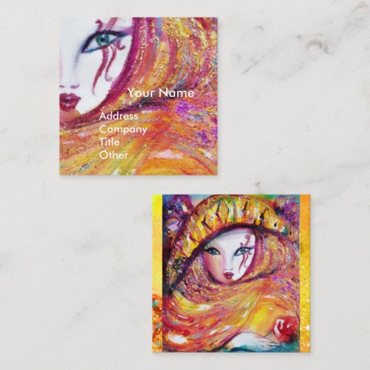 赤いバラのメイクアップアーティストと黄色の美しいマスク スクエア名刺 (正面/裏面)