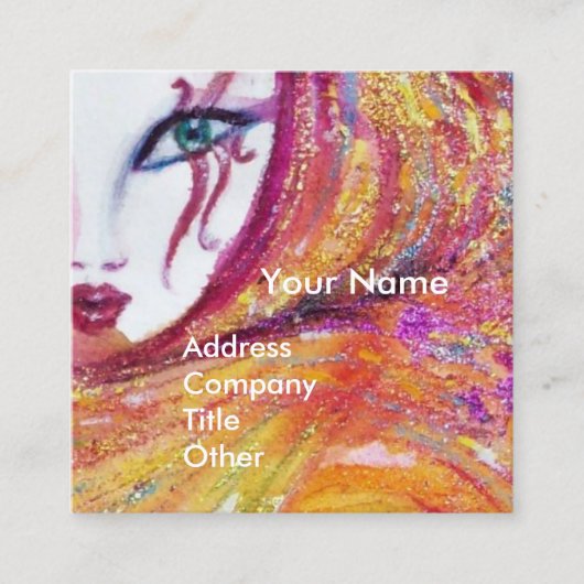 赤いバラのメイクアップアーティストと黄色の美しいマスク スクエア名刺 (正面)