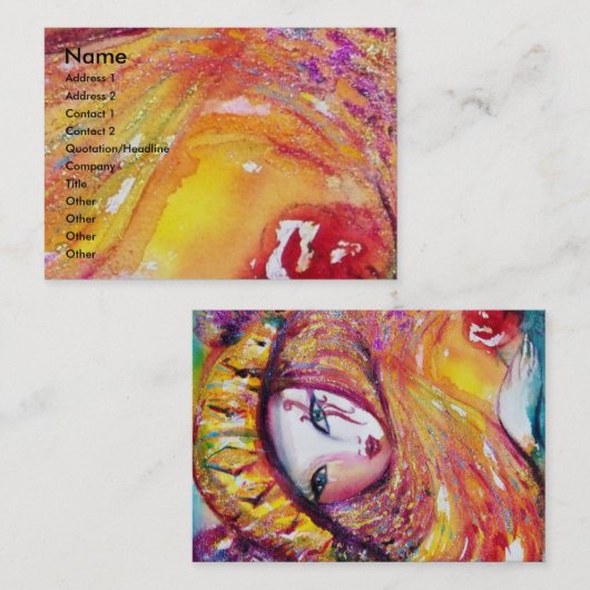 赤いバラのメイクアップアーティストと黄色の美しいマスク 名刺 (正面/裏面)