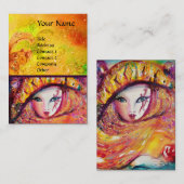 赤いバラのメイクアップアーティストと黄色の美しいマスク 名刺 (正面/裏面)