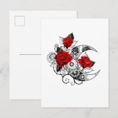 赤いバラのメカニカルクレセント インビテーションポストカード (正面/裏面)