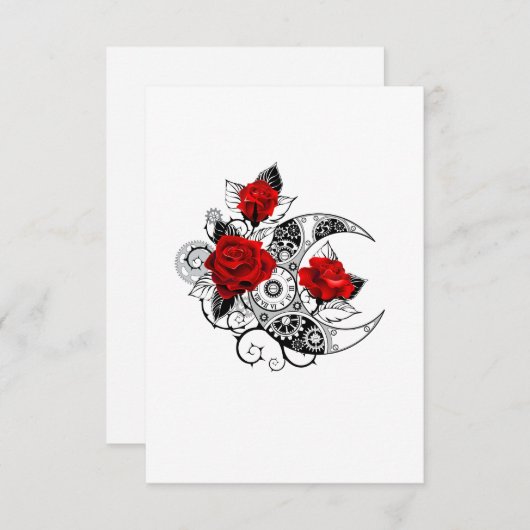 赤いバラのメカニカルクレセント エンクロージャーカード (正面/裏面)
